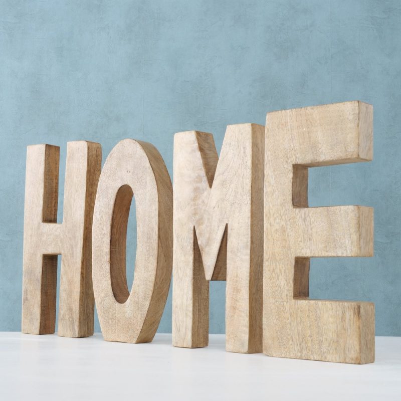 Lettrage "HOME" 4 Lettres à Poser en Bois de Manguier Foncé 14x31cm