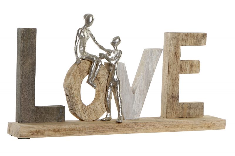 Lettrage "LOVE" en Bois de Manguier avec Couple en Alu 51x8x26cm