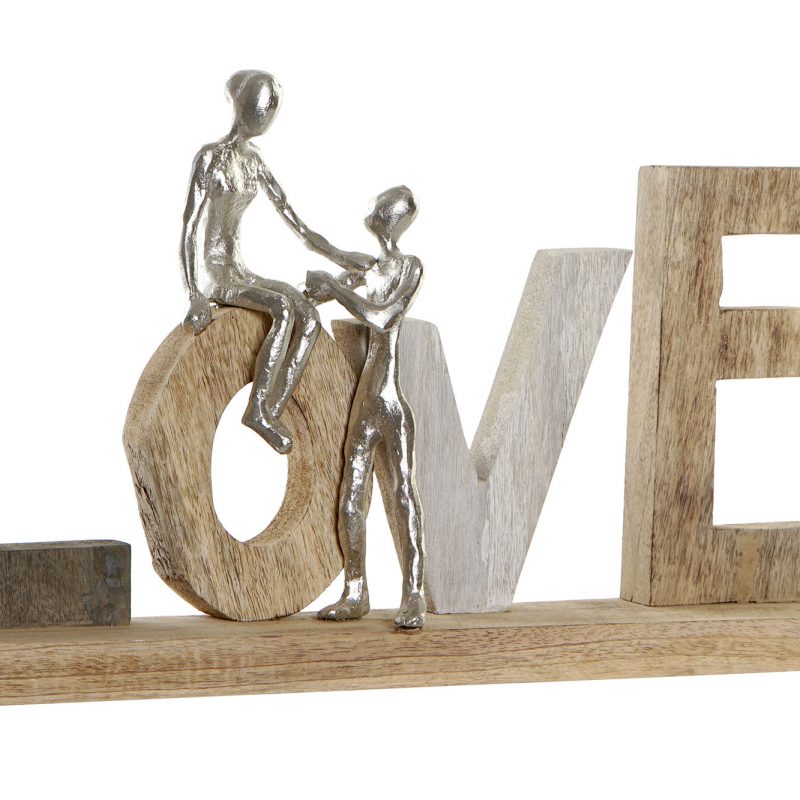 Lettrage "LOVE" en Bois de Manguier avec Couple en Alu 51x8x26cm