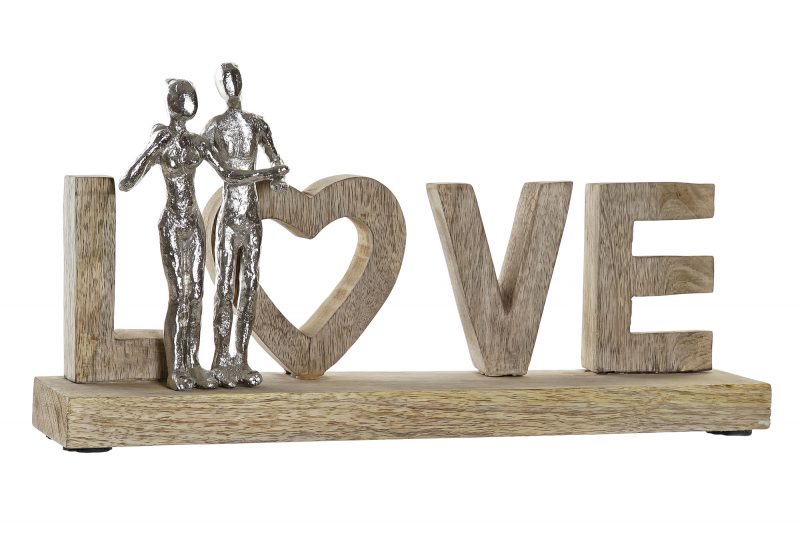 Lettrage "LOVE" en Bois de Manguier avec Couple en Alu 40,5x7,5x20cm