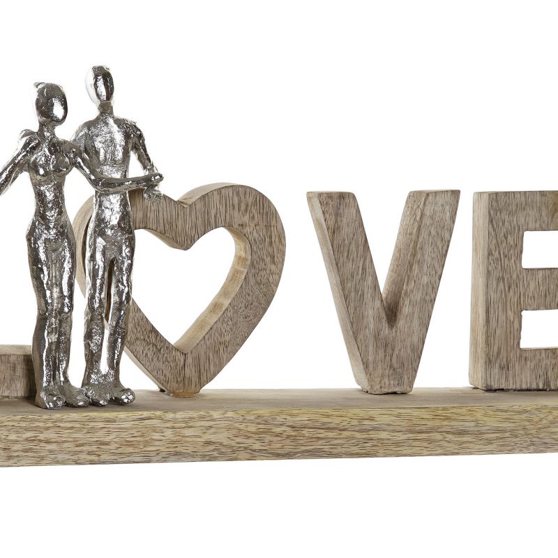 Lettrage "LOVE" en Bois de Manguier avec Couple en Alu 40,5x7,5x20cm