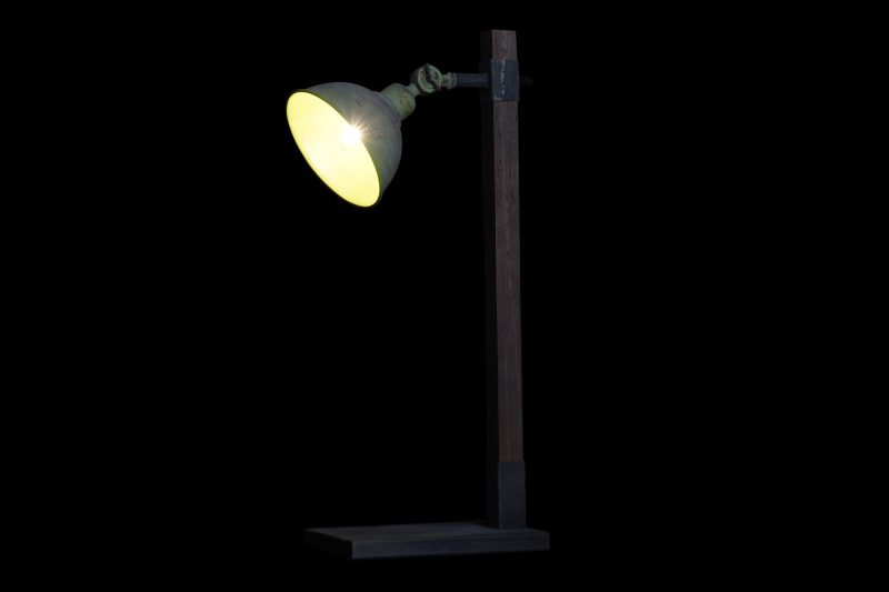 Lampe de Bureau Industrielle en Bois et Métal Vert E14 17x25x63cm – Image 5