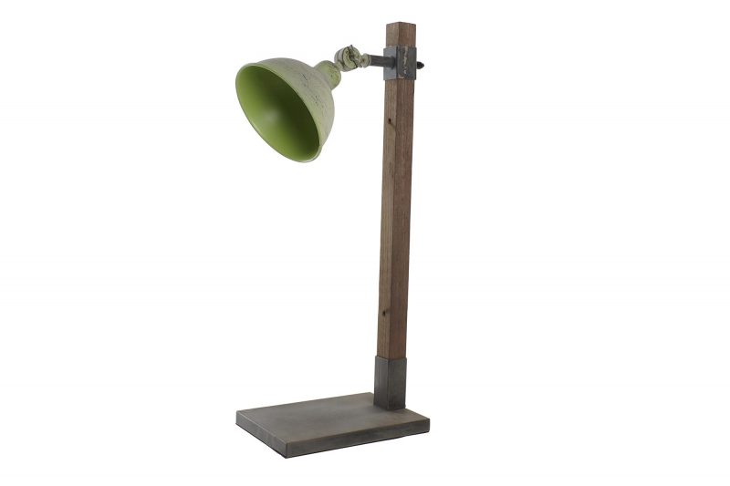 Lampe de Bureau Industrielle en Bois et Métal Vert E14 17x25x63cm