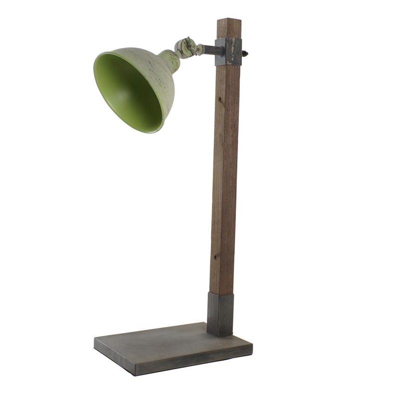 Lampe de Bureau Industrielle en Bois et Métal Vert E14 17x25x63cm