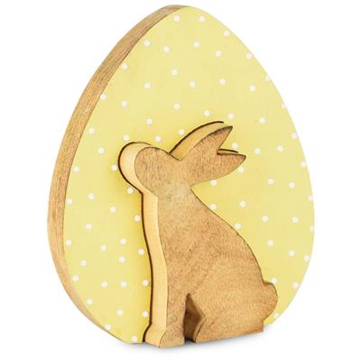Oeuf Puzzle en Bois Jaune avec Lapin Naturel 25x22x3cm
