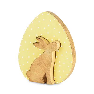 Oeuf Puzzle en Bois Jaune avec Lapin Naturel 2x22x3cm