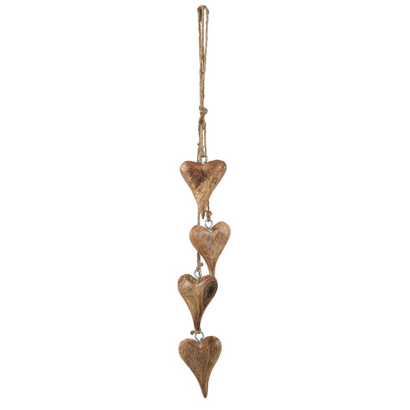 Pendentif 4 Coeurs en Bois Miel 1,5x7x60cm