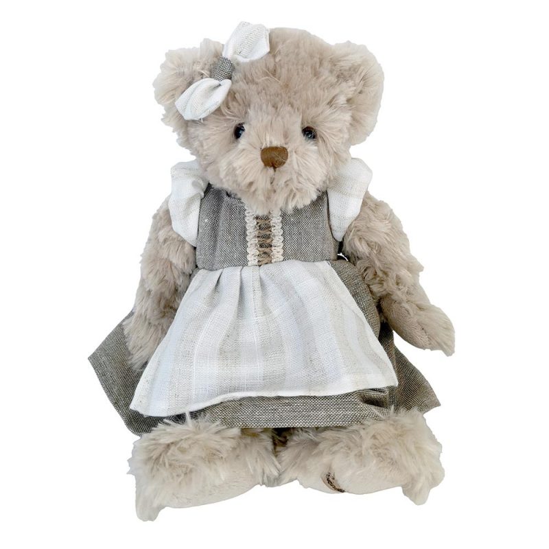 Ours  Beige Jili "Louise Mansen" Robe Marron Clair avec Tablier, Manches Volant et Noeud écrus H.27cm