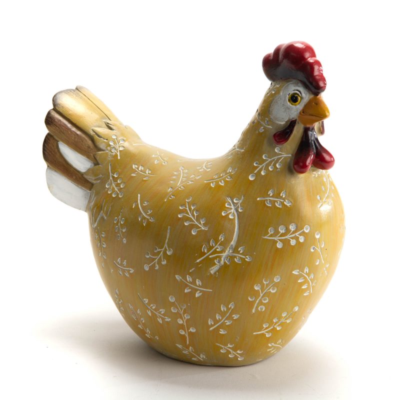 Poule Fleurie Jaune en Polyrésine 21x12,5x21cm