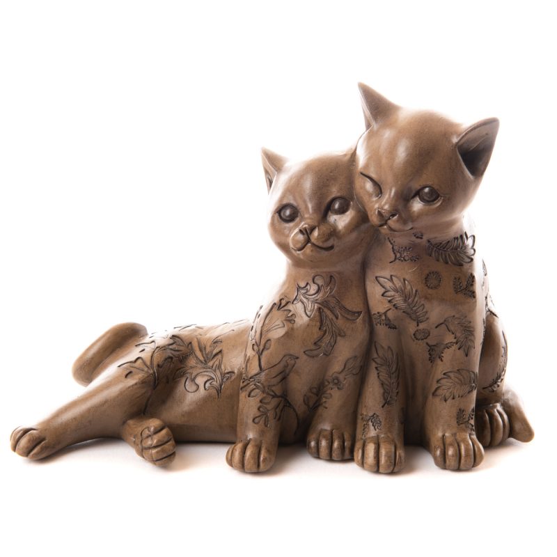 Couple de Chat Décor Végétal en Polyrésine 8x19xH.13cm