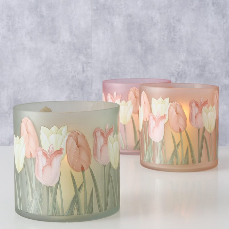 Photophore "Tulipa" en Verre Laqué Floral 3 Modèles au Choix H.15cm – Image 11