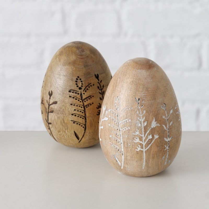 Oeuf "Larias" en Bois de Manguier Floral 2 Modèles au Choix H.8cm