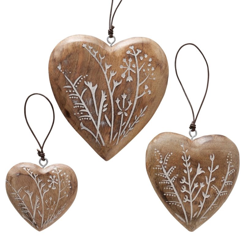 Pendentif Coeur "Fjona" en Bois Manguier Décor Floral H.13cm – Image 4