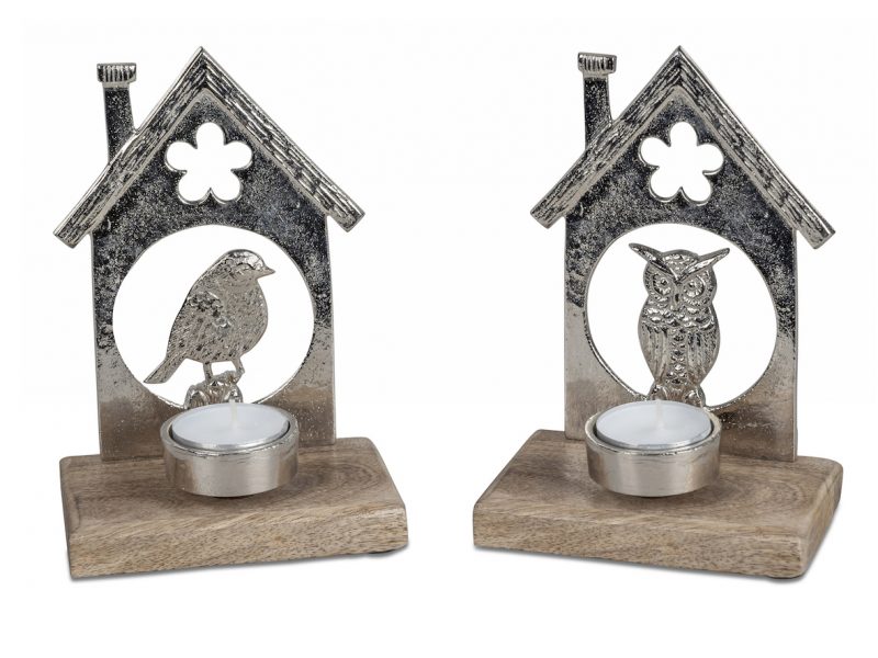 Bougeoir Maison en Alu sur Socle en Bois de Manguier 2 Modèles au Choix H.