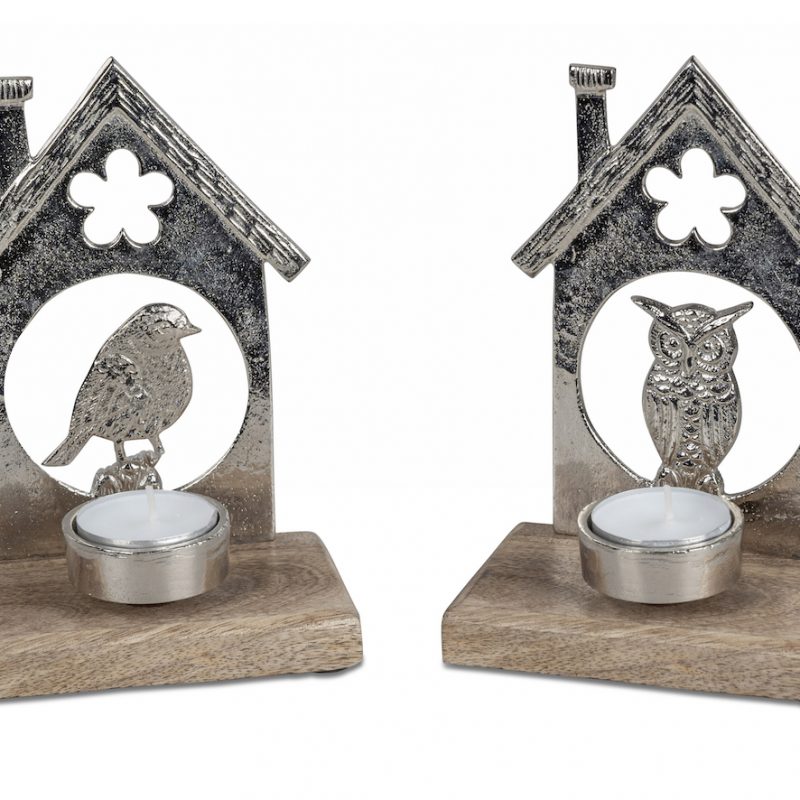 Bougeoir Maison en Alu sur Socle en Bois de Manguier 2 Modèles au Choix H.
