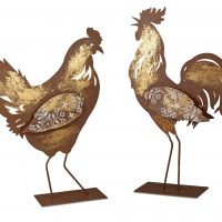 Coq en Métal Rouillé Doré sur Socle H.42cm – Image 2