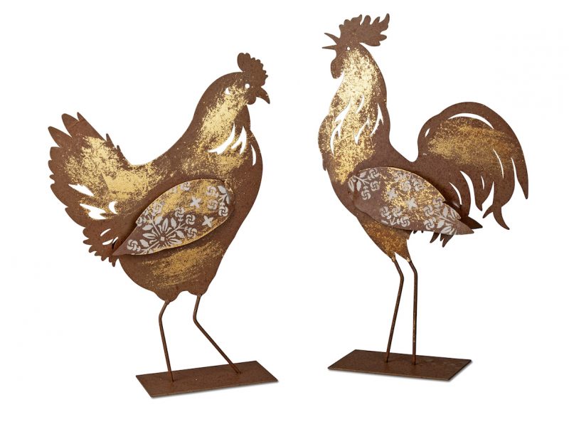 Coq en Métal Rouillé Doré sur Socle H.42cm – Image 2