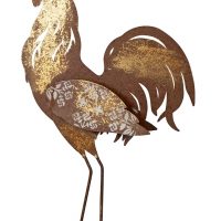 Coq en Métal Rouillé Doré sur Socle H.42cm