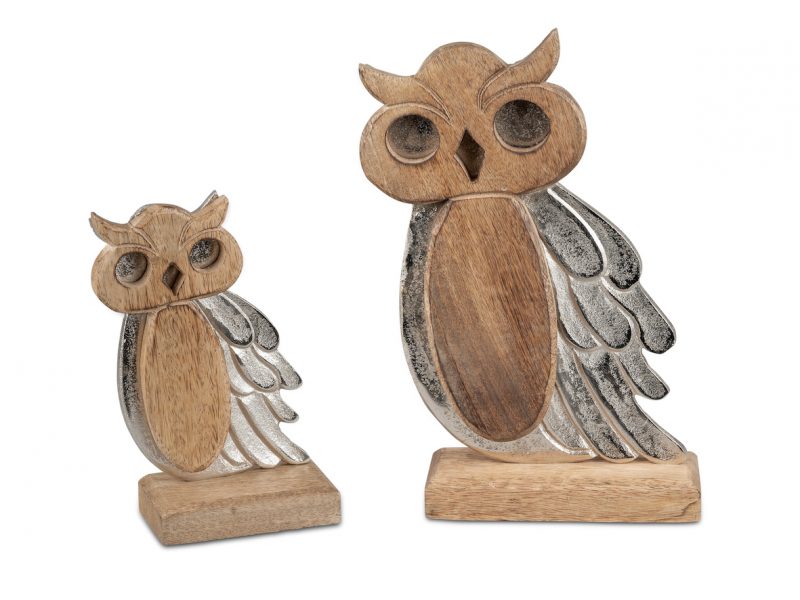 Hibou en Alu et Bois de Manguier à Poser H.28cm – Image 2