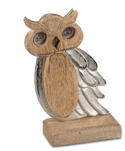 Hibou en Alu et Bois de Manguier à Poser H.20cm