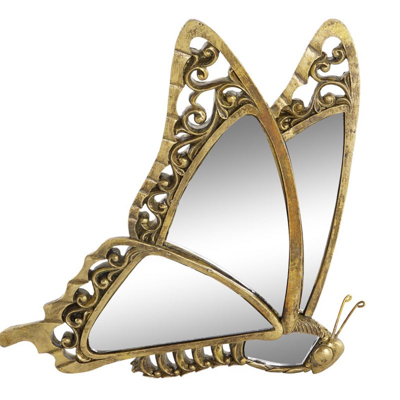 Papillon Mural en Résine Miroir Dorée 22x4,5x34cm