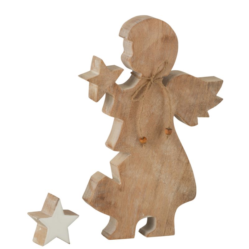 Ange avec Etoile en Bois de Manguier 4x18xH.29cm