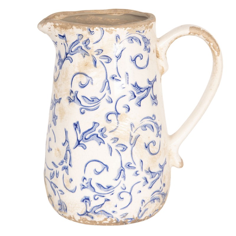 Pichet 1000ml en Céramique Blanche, Feuilles Bleues 17x12x18 cm