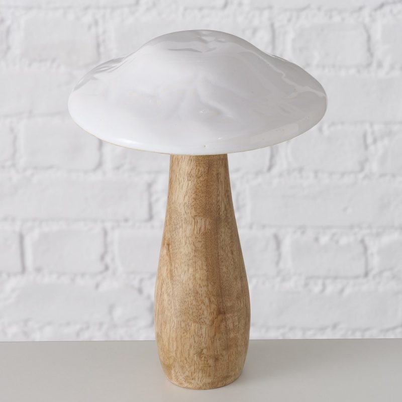 Champignon "Puera" en Manguier et Grès Cérame Blanc, H.23cm