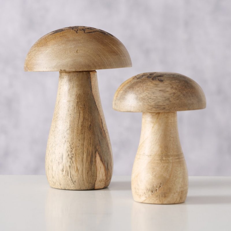 Champignon "Brinja" en Bois de Manguier Naturel et Décor Floral H.12cm – Image 2
