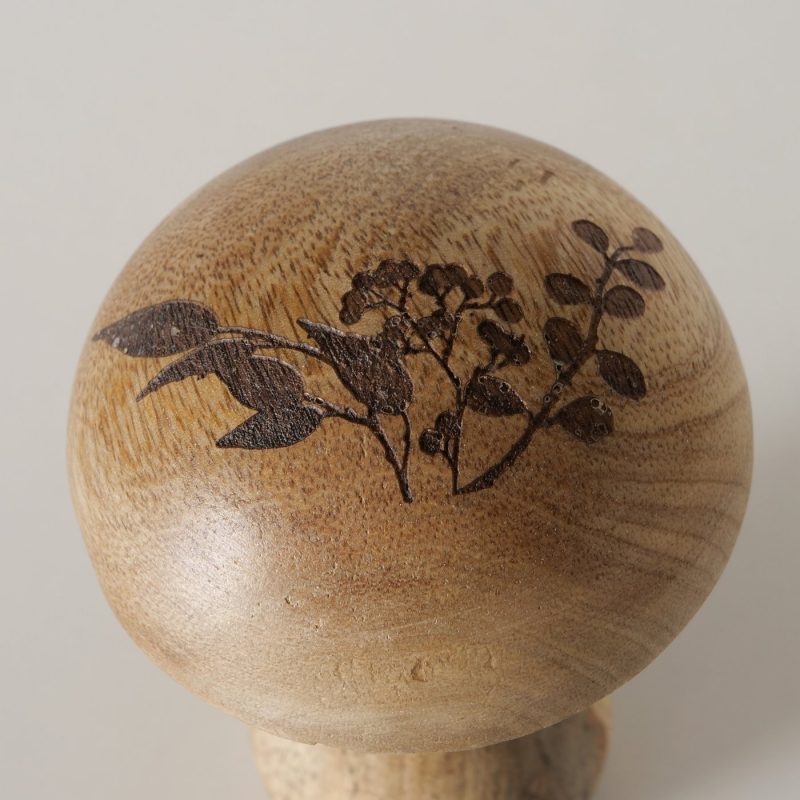 Champignon "Brinja" en Bois de Manguier Naturel et Décor Floral H.12cm – Image 3