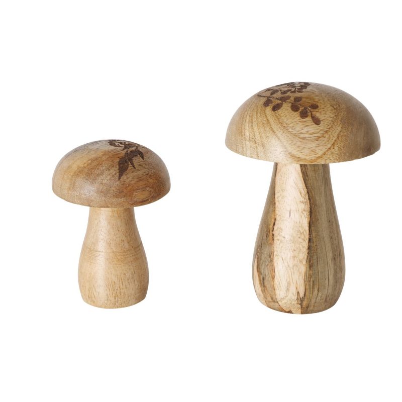 Champignon "Brinja" en Bois de Manguier Naturel et Décor Floral H.12cm – Image 5