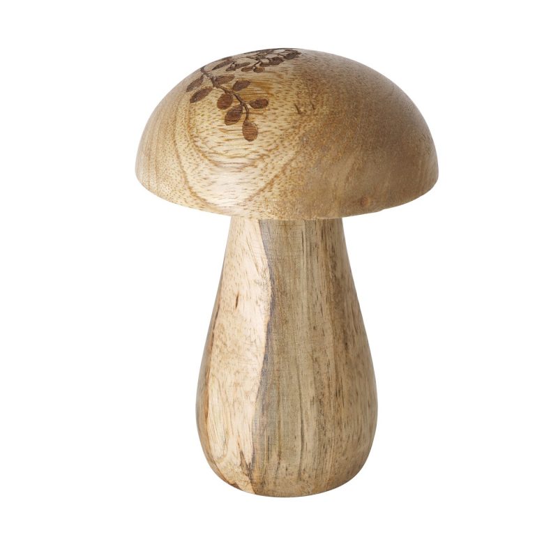 Champignon "Brinja" en Bois de Manguier Naturel et Décor Floral H.12cm – Image 4