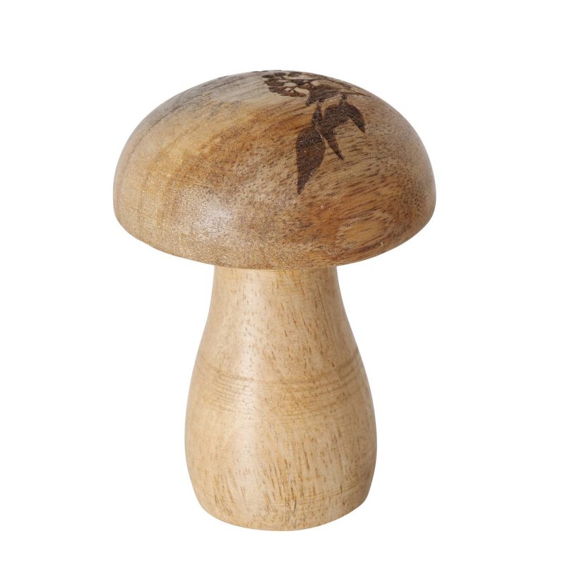 Champignon "Brinja" en Bois de Manguier Naturel et Décor Floral H.9cm – Image 4