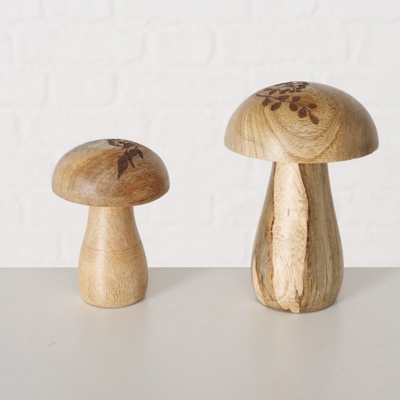 Champignon "Brinja" en Bois de Manguier Naturel et Décor Floral H.12cm – Image 6