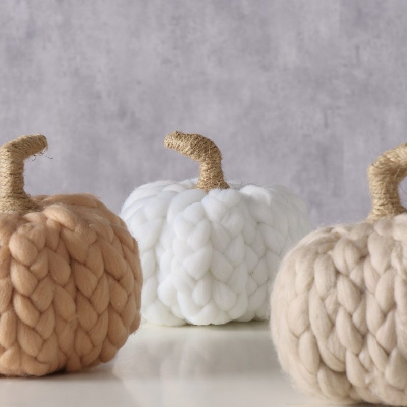 Courge “Arancia” en Laine et Jute, 3 Coloris au Choix, H.14cm