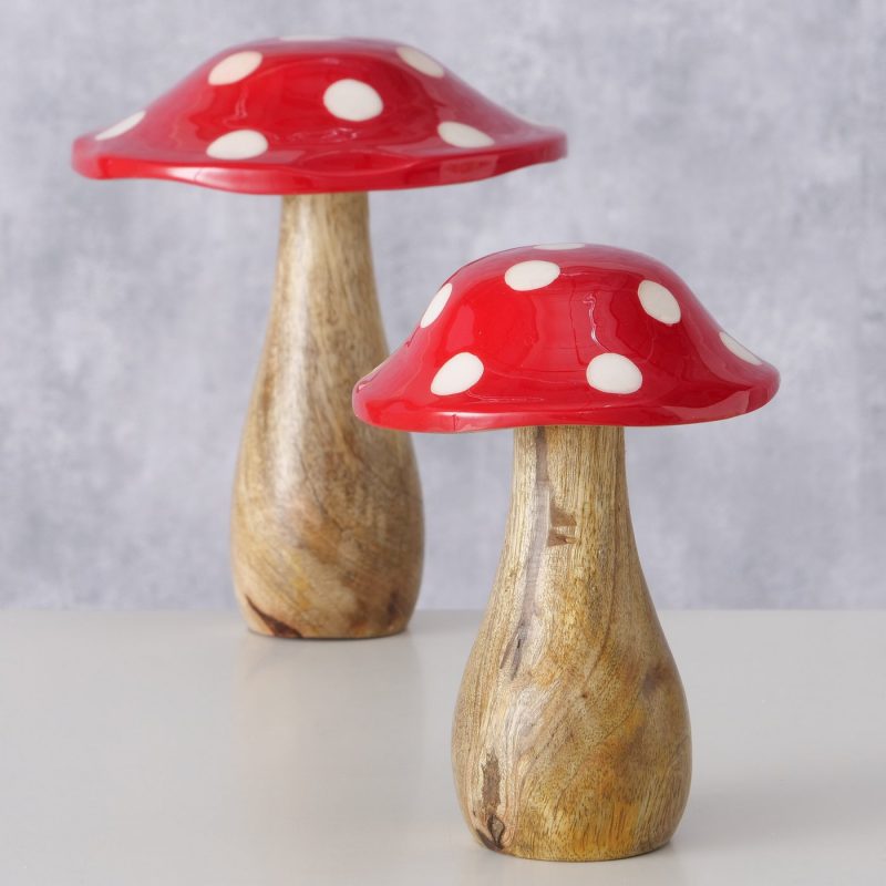Champignon "Flying" en Manguier, Chapeau Rouge à Pois Blanc, H.19cm – Image 2