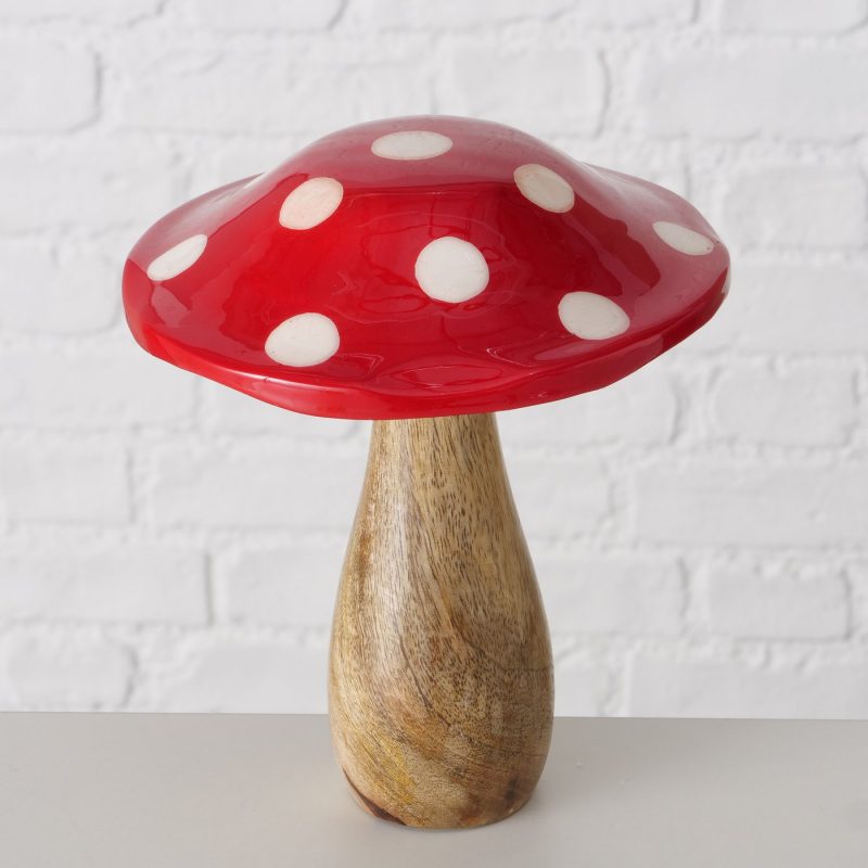 Champignon "Flying" en Manguier, Chapeau Rouge à Pois Blanc, H.19cm – Image 4