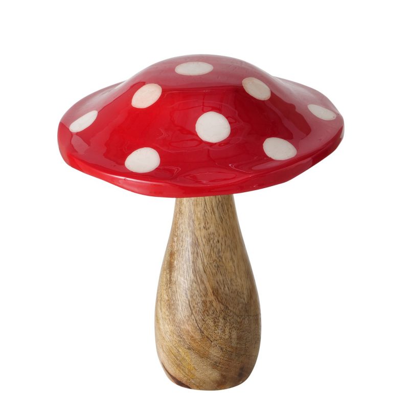Champignon "Flying" en Manguier, Chapeau Rouge à Pois Blanc, H.19cm – Image 5