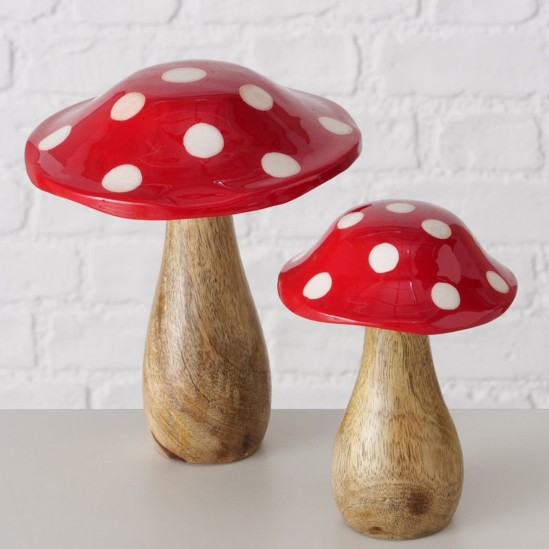 Champignon "Flying" en Manguier, Chapeau Rouge à Pois Blanc, H.19cm – Image 7