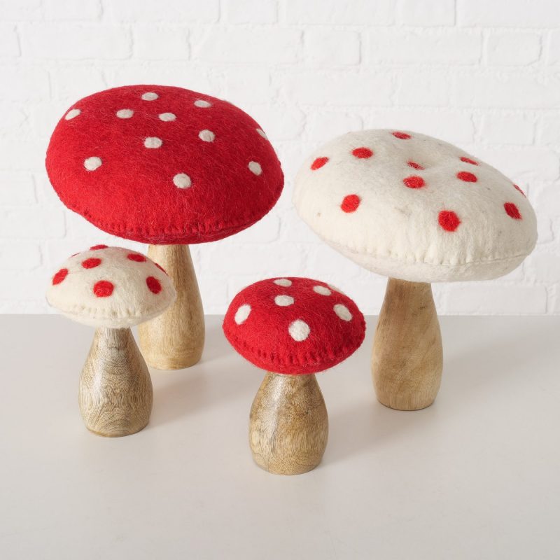 Champignon "Dungo" en Manguier et Laine Feutrée, 2 Coloris au Choix H.21cm