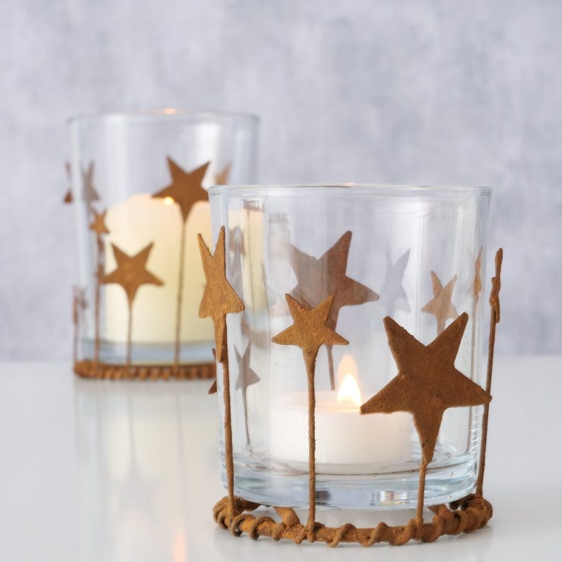Photophore "Starshine" en Verre et Métal Rouillé H.9cm