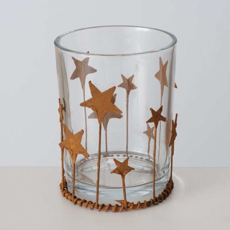 Photophore "Starshine" en Verre et Métal Rouillé H.14cm