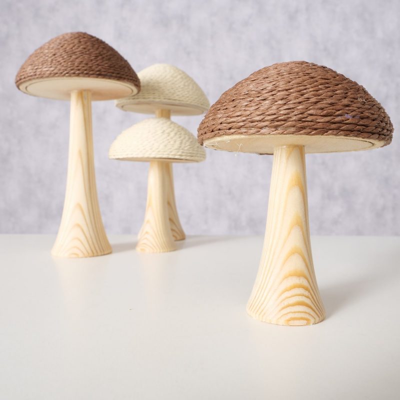 Champignon "Pilus" en Bois et Cordage, 2 Coloris au Choix, H.11cm