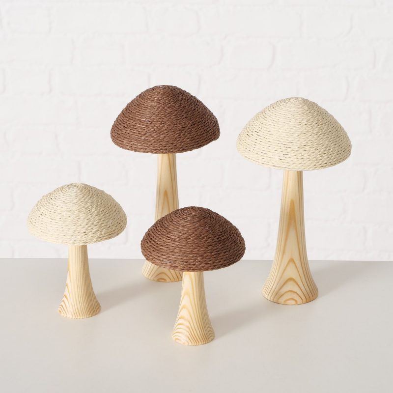 Champignon "Pilus" en Bois et Cordage, 2 Coloris au Choix, H.18cm