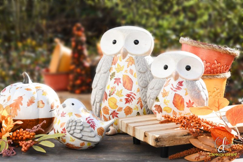 Oiseau Déco Feuilles d'Automes en Terracotta, 15x12x11cm – Image 2