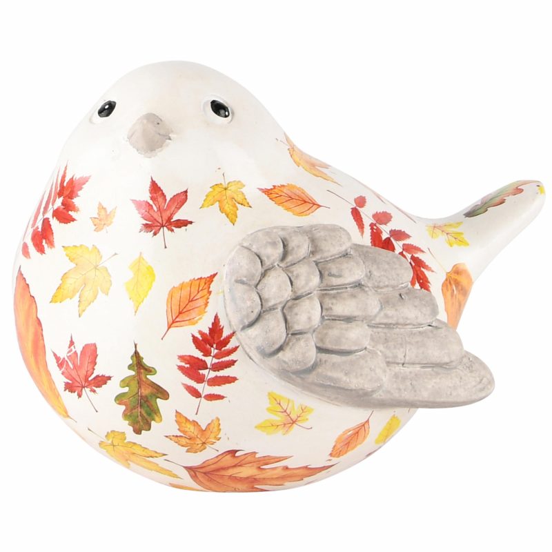 Oiseau Déco Feuilles d'Automes en Terracotta, 15x12x11cm