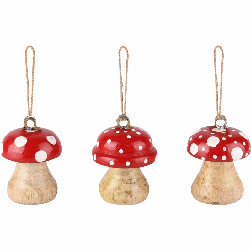 Pendentif Champignon en Bois Naturel, Rouge & Blanc, 4x4x5cm, 3 Modèles au Choix