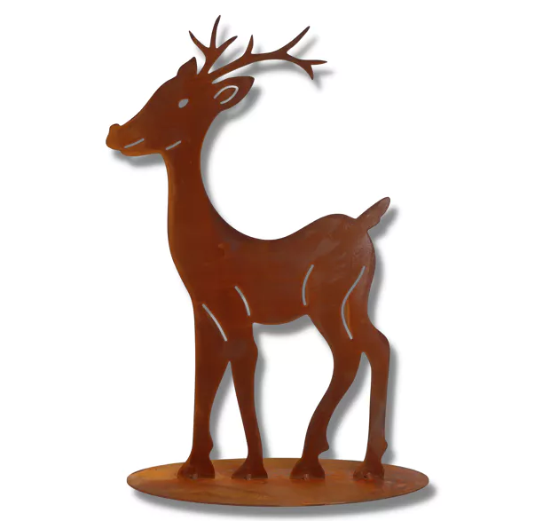 Cerf en Métal Rouillé sur Socle 30x20cm