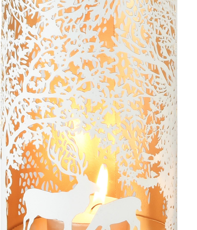 Photophore Tube " Mysterious Deer" Blanc et Or, 12x12x20cm