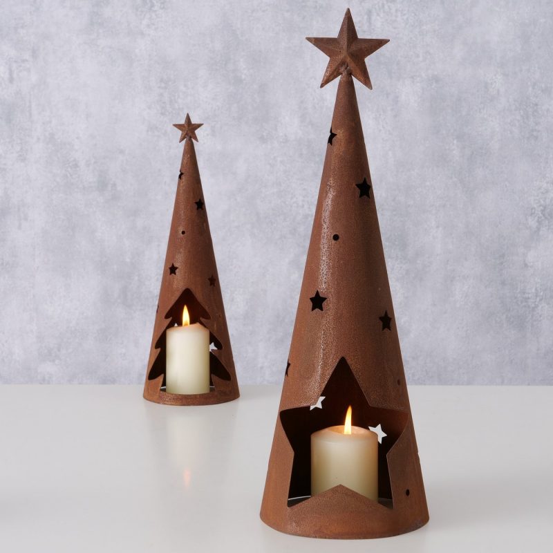 Photophore "Tipi" en Métal Rouillé, H.45cm